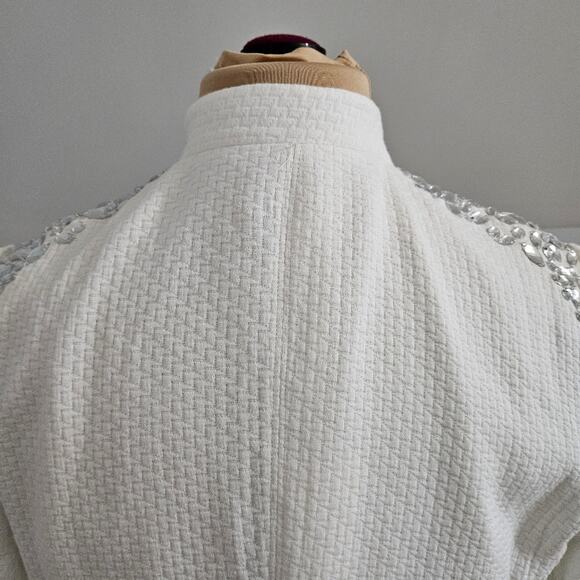 New Chico's Womens Embellished Jacket White Quilted Jeweled Large Cuff Sleeve - Picture 8 of 16